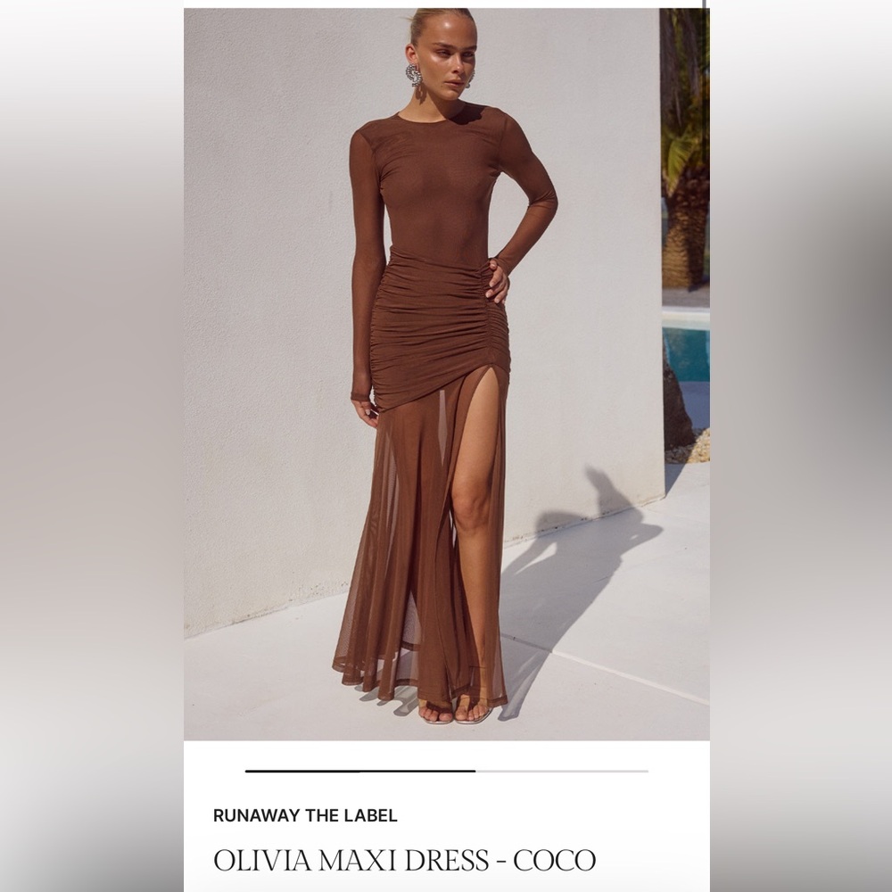 Sheer Ruched Maxi Dress in Chocolate Brown - Picture 5 of 15